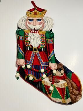 Needlepoint Nutcracker 3D Beaded Garland Christmas Stocking Embroidered No Name